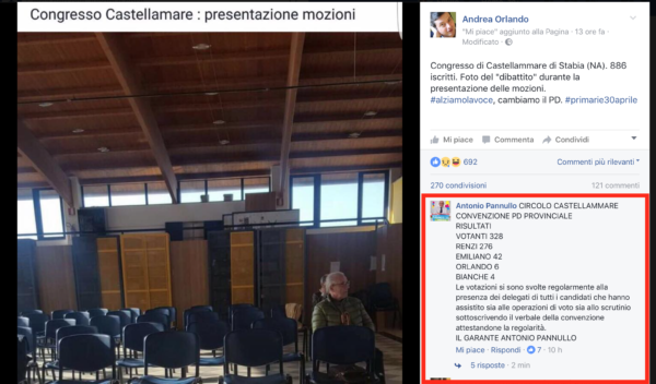 Castellammare, congresso PD: il ministro Orlando posta una foto e reclama l’ aula vuota durante il dibattito