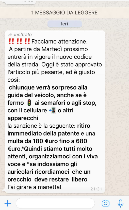 Whatsapp e la bufala sul nuovo Codice della Strada