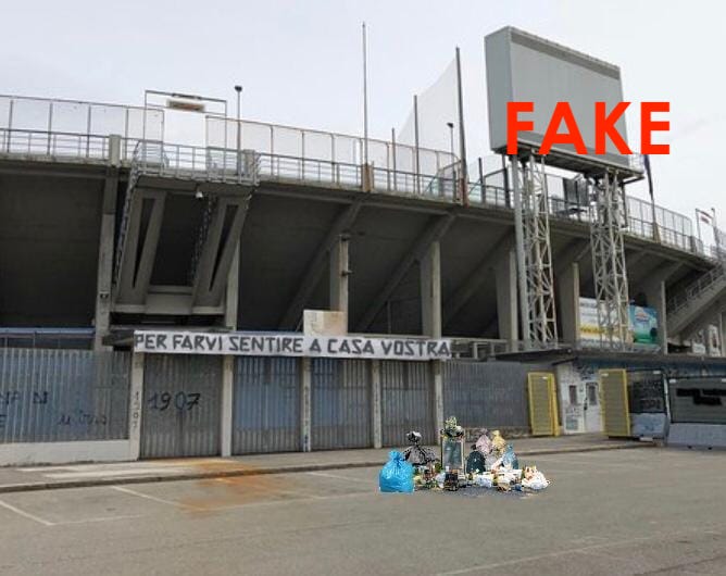 Spazzatura fuori lo stadio di Bergamo, il fotomontaggio che fa il giro del web