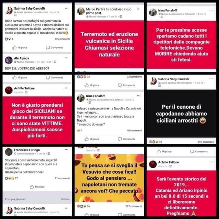 “Dovete morire tutti”, messaggi sui social antimeridionali dopo il terremoto in Sicilia