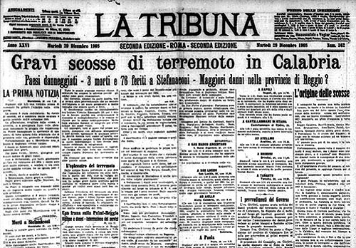 Terremoto 1908, le prime pagine dei quotidiani italiani in occasione del terribile sisma