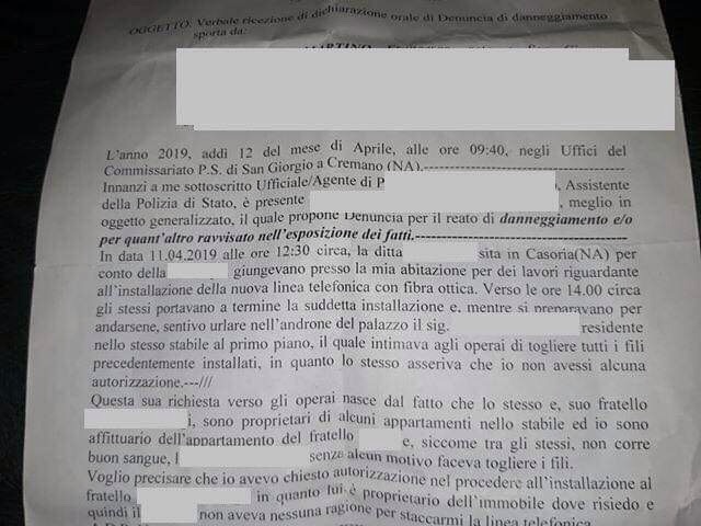 San Giorgio a Cremano. Disabile lasciato senza linea telefonica a causa di una bega condominiale