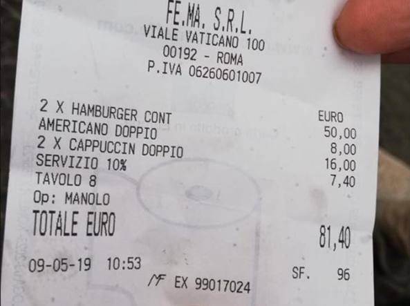 Hamburger e cappuccini pagati 81 euro: bufera su un locale sito a San Pietro, turisti indignati